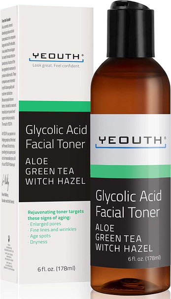 Glycolic Acid Toner with Witch Hazel Gentle Exfoliator Toner for Face Facial Toner for Pores Wrinkles Acne  Dark Spot Hydrating Toner Face Toner for Women  Men Skin Toner by YEOUTH