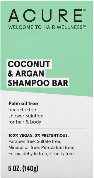 ACURE Coconut & Argan Shampoo Bar | 100% Vegan | Performance Driven Hair Care | All-In-One shower Solution | Palm Oil Free - For Body & Hair | 1 Bar