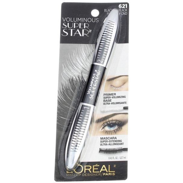 L'Oreal Paris Cosmetics Voluminous Superstar Washable Mascara, Blackest Black, 1 Tube