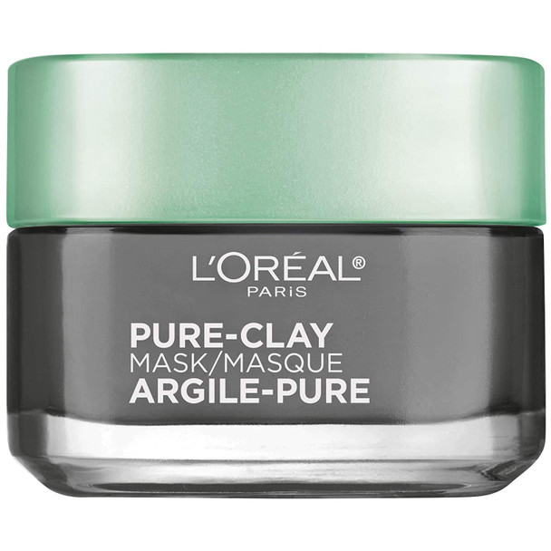 Clay Facial Mask, L'Oreal Paris Skincare Pure Clay Face Mask with Charcoal for Dull Skin to Detox & Brighten Skin, at home face mask, 1.7 oz.