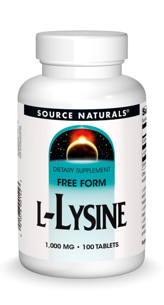 Source Naturals L-Lysine 1000 mg Free Form - Amino Acid Supplement Supports Energy Formation & Collagen - 100 Tablets