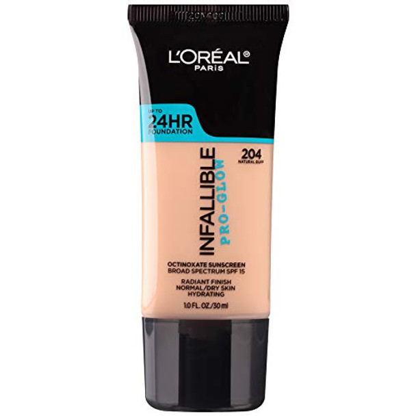 L'Oreal Paris Makeup Infallible Up to 24HR Pro-Glow Foundation, 204 Natural Buff, 1 fl; oz.