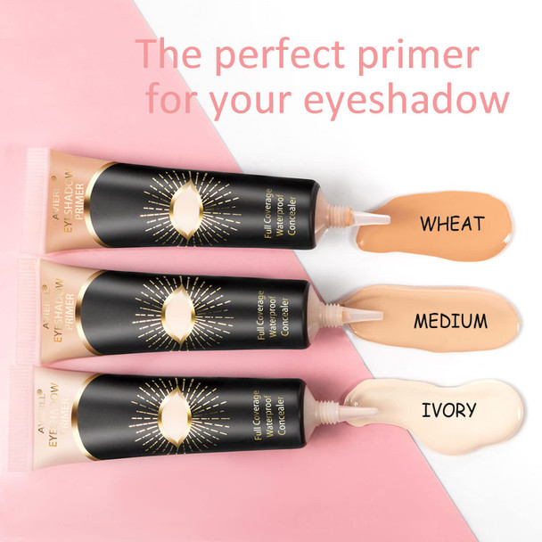 Eyeshadow Primer-2Pens,Eye Primer,Makeup Primer Long Lasting Cream Eyeshadow Base,Primer Face Makeup,Full Coverage Waterproof Concealer 2 Colors-0.40 fl oz (IVORY+MEDIUM)
