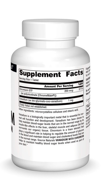 Source Naturals Vanadium With Chromium Helps Maintain Healthy Blood Sugar Levels  90 Tablets