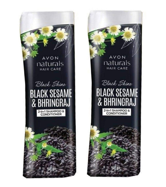 Avon Naturals Black Shine Bhringraj 2-in-1 Shampoo & Conditioner 180 ml Each (Set of 2)