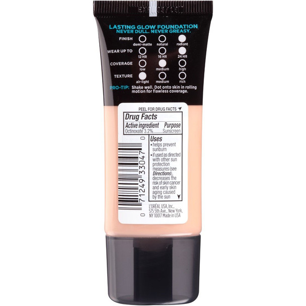 L'Oreal Paris Makeup Infallible Up to 24HR Pro-Glow Foundation, 203 Nude Beige, 1 fl; oz.