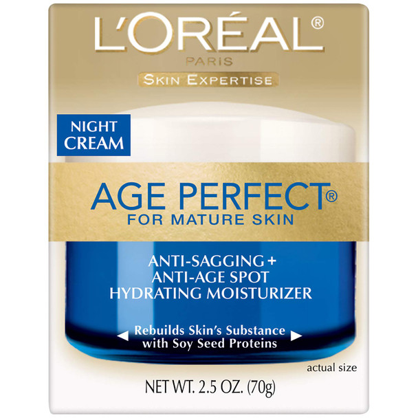 L'Oreal Paris Skin Care Age Perfect Night Cream, Anti-Aging Face Moisturizer With Soy Seed Proteins, 2.5 Oz
