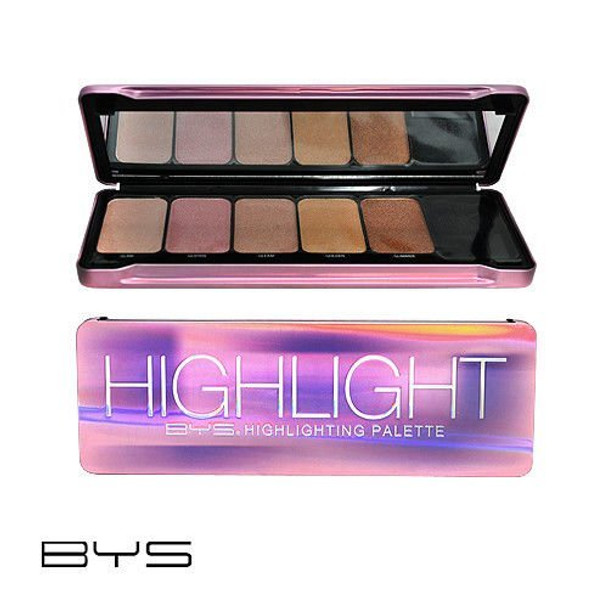 BYS Highlight Palette with Contour Brush and Mirror- Glam, Glisten, Gleam, Golden, Glimmer Makeup Palette Kit Set