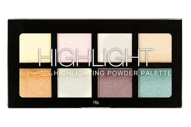 BYS Highlight Palette 8 Shades - Highlighting Powder Palette, Strobe Palette, Glam, Glow, Shimmer, Illuminate Makeup, enhance skin complexion intensify glow face eyes body makeup palette