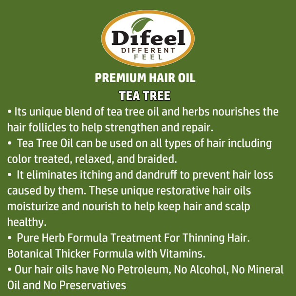 Difeel Premium Natural Hair Oil - Tea Tree Oil for Dry Scalp 7.1 Ounce (3-Pack)