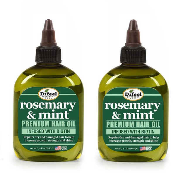 Difeel Rosemary and Mint Premium Hair Oil with Biotin 7.1 oz. (PACK OF 2) - Made with Natural Mint & Rosemary Oil for Hair Growth