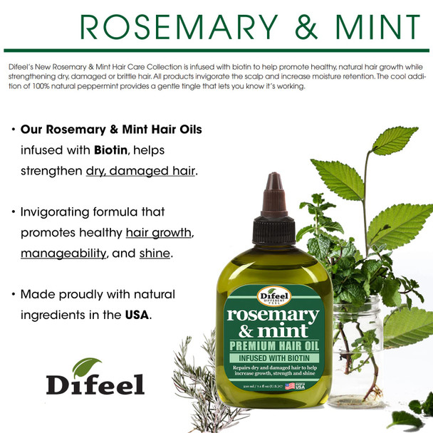 Difeel Rosemary and Mint Premium Hair Oil with Biotin 7.1 oz. (PACK OF 2) - Made with Natural Mint & Rosemary Oil for Hair Growth