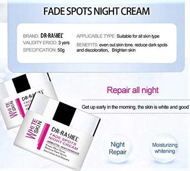 Dr Rashel Fade Spots Night Cream , Reduce Dark Spots , Moisturizers , Nourishes and Repairs Skin , Size 1.76 oz Jar