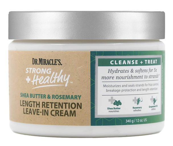 Dr.Miracle's Strong & Healthy Length Retention Leave In Cream. Contains Shea Butter, Rosemary and Grapeseed oil 12 oz