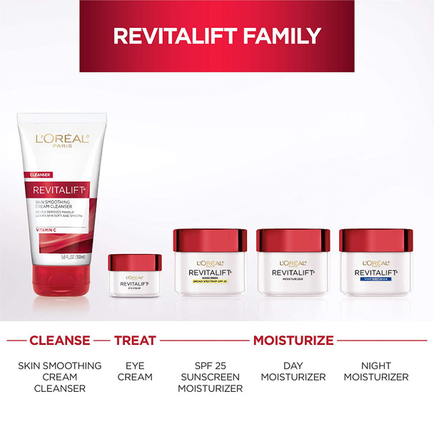 L'Oreal Paris Skincare Revitalift Radiant Smoothing Wet Facial Cream Cleanser with Vitamin C, Gentle Makeup Remover, Face Wash for All Skin Types, 2 count