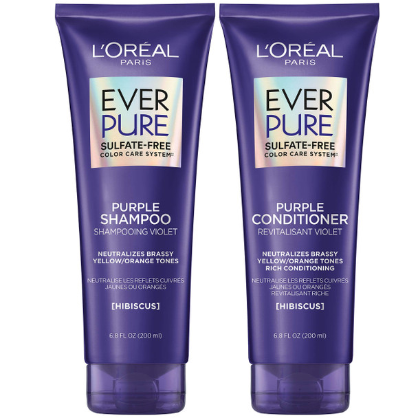 L'Oreal Paris EverPure Brass Toning Purple Sulfate Free Shampoo and Conditioner, 8.5 Ounce (Set of 2)
