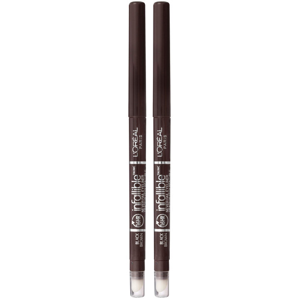 L'Oreal Paris Makeup Infallible Never Fail Original Mechanical Pencil Eyeliner with Built in Sharpener, Black Brown, 2 Count