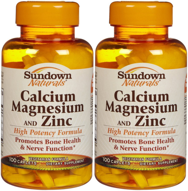Sundown Calcium Magnesium & Zinc Caps, 100 Count (Pack of 2)