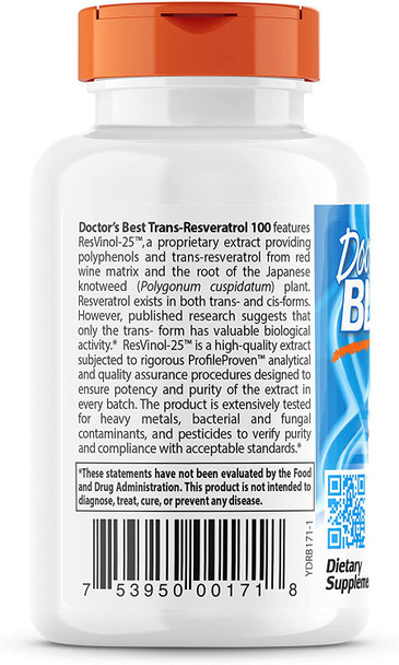 Best Trans Resveratrol 100 Featuring Resvinol-25 60 Veggie Caps By Doctors Best
