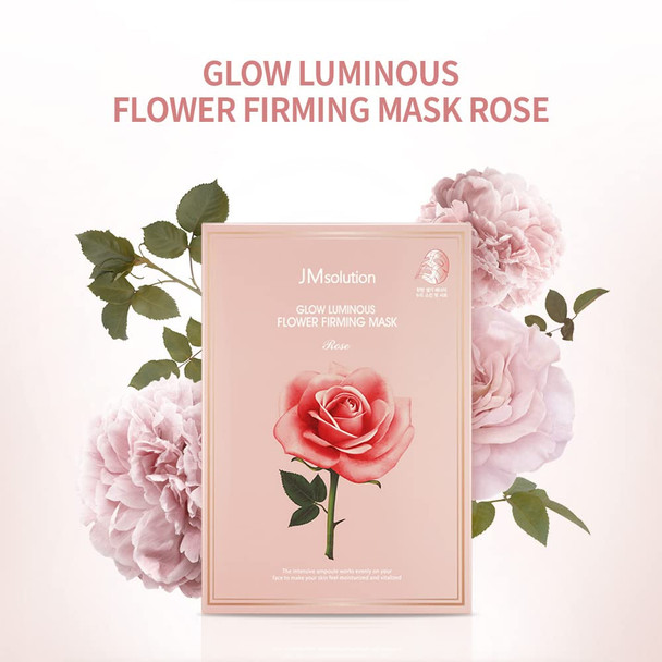 JMsolution Glow Luminous Flower Firming Mask Rose - Korean Skincare Facial Mask - Rosewater and 3 types of flower extracts-Nourshing moisturizing - 10 sheets for all skin type