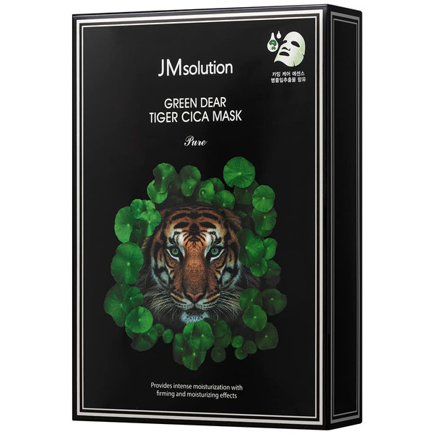 JMsolution Green Dear Tiger Cica Mask Pure - Contains Centella Asiatica - Korean Skincare Facial Mask - 10 sheets for a sensitive skin