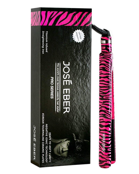 Jose Eber 1 Inch Hot Pink Zebra Print Flat Iron Hair Straightener Dual Voltage