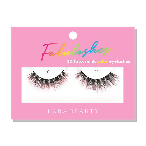 KARA BEAUTY Style C11 FUSCHIA OMBRE- FABULASHES 3D Faux Mink Color Lashes