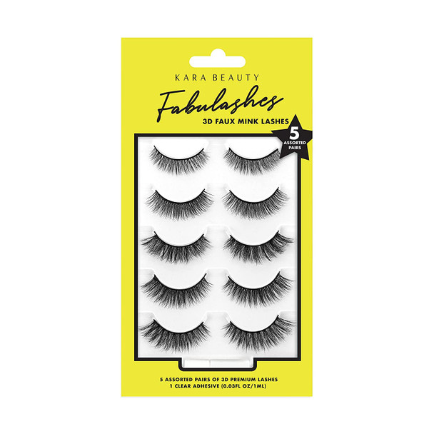 KARA BEAUTY Style KA5205 FABULASHES 3D Faux Mink Lashes 5 PAIRS ASSORTED Multi-pack