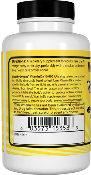 Healthy Origins Vitamin D3 - 10000 IU - 120 Softgels
