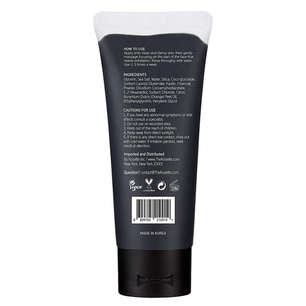 Kosette SALT Facial Scrub 3.53 oz with Gray Sea Salt and Bamboo Charcoal, Helps and Gently Exfoliate to Balance, Smoothen, and Detoxify your Pores, Deep Pore Charcoal Cleanser, Natural Ingredients