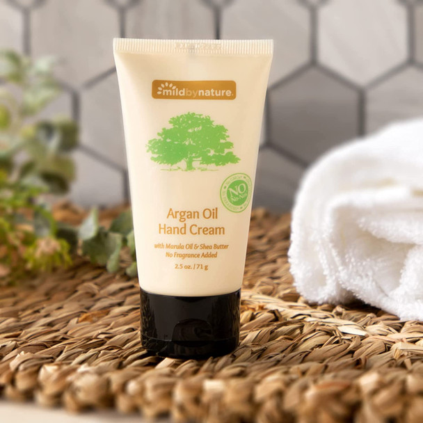 Mild by Nature, Argan Oil Hand Cream with Avocado Oil, Marula Oil, Acai, Goji & Shea Butter, pH-Balanced, Unscented, 2.5 oz (71 g)