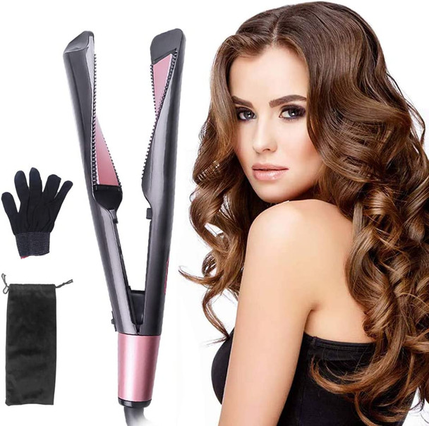 REBUNE 2-in-1 Flat Iron for Hair Curling Irons Hair Straightener With Ceramic Spiral Panel Hair Styler