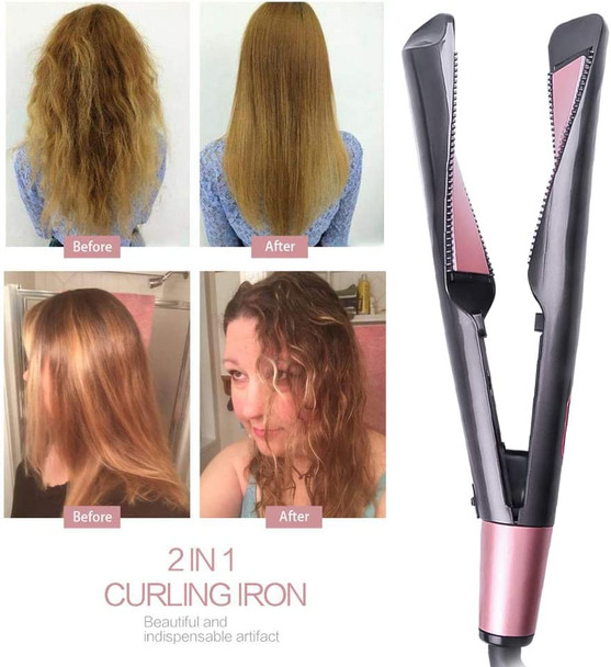 REBUNE 2-in-1 Flat Iron for Hair Curling Irons Hair Straightener With Ceramic Spiral Panel Hair Styler