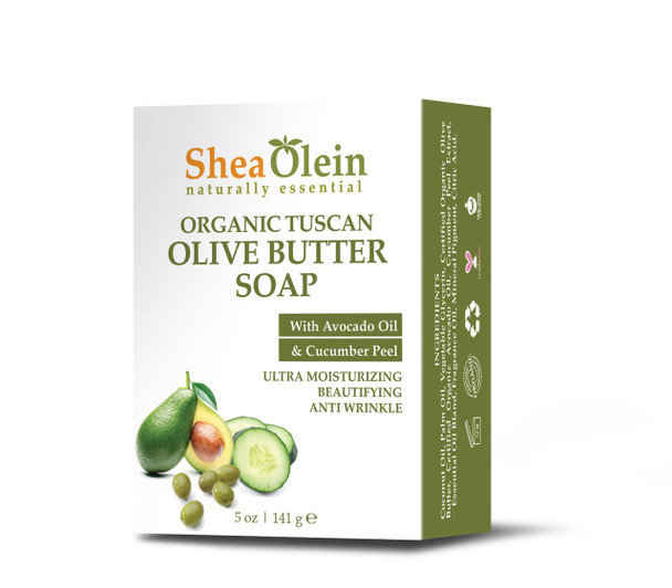 SheaOlein- Organic Tuscan Olive Butter Soap w/Avocado Oil & Cucumber Peel 5 oz Bar (6 Bars)