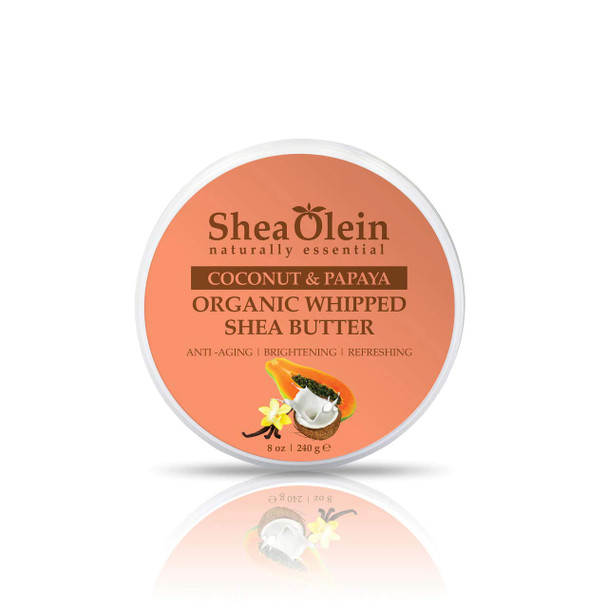 Shea Olein Organic Whipped Shea Butter (Coconut & Papaya Organic Whipped Shea Butter, 8oz)