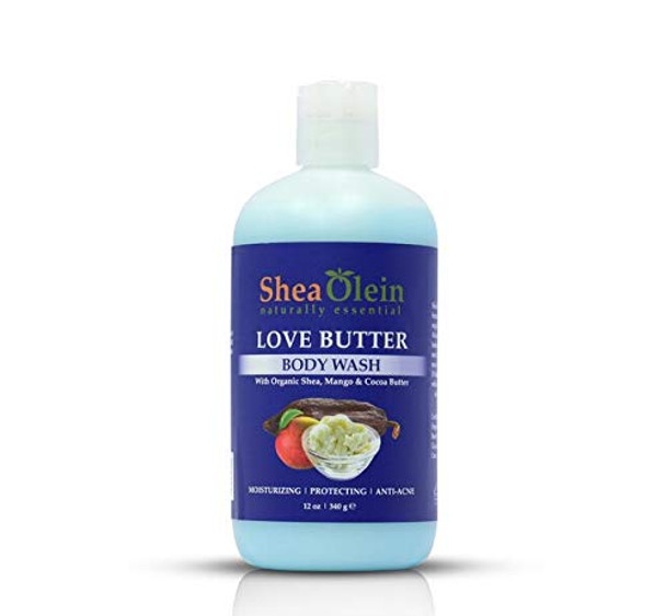 Shea Olein Bath Shower Gel (Love Butter Body Wash with Organic Shea, Mango & Cocoa Butter, 12oz)