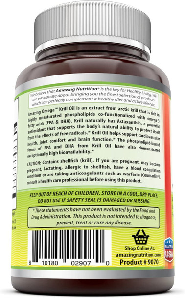 Amazing Omega Krill Oil With Omega 3S Epa, Dha Phospholipids And Astaxanthin 1000Mg Per Serving 120 Softgels (Non-Gmo,Gluten Free) - Supports Heart, Joint & Brain Health