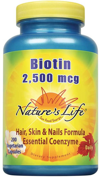 Nature's Life Biotin 2500mcg | Healthy Hair, Skin, Nail & Metabolism Support | Non-GMO | 200 Vegetable Capsules