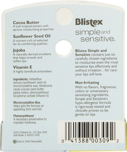 Blistex Simple & Sensitive Lip Moisturizer 0.15 oz (Pack of 4)