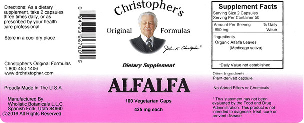 Single Herb Alfalfa - 100 vcaps,(Dr. Christopher's Original Formulas)