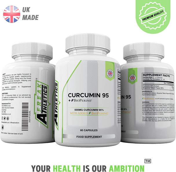 Curcumin 95 + Bioperine® 60 Turmeric Curcumin Capsules High Strength with Black Pepper - Curcumin 95% & Black Pepper - Turmeric Curcumin UK Made