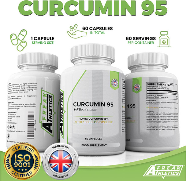 Curcumin 95 + Bioperine® 60 Turmeric Curcumin Capsules High Strength with Black Pepper - Curcumin 95% & Black Pepper - Turmeric Curcumin UK Made