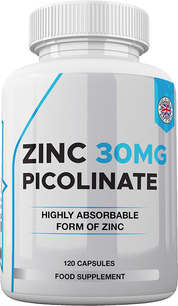 Zinc 30mg as Picolinate 120 Capsules Made in The UK by Freak Athletics