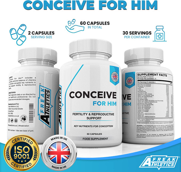 Conceive for Him Fertility Supplement for Men - Vitamins & Minerals Plus Key nutrients for Male Fertility 60 Capsules