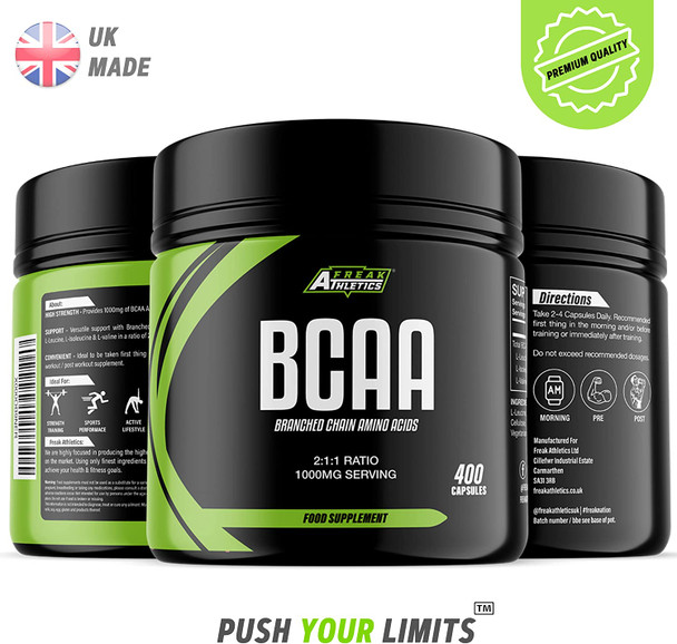 BCAA Amino Acid Support 400 Capsules - 500mg BCAA Tablets 1000mg Per Serving - 2:1:1 Ratio of L Leucine, L Isoleucine & L Valine - Made in The UK - Suitable for Both Men & Women