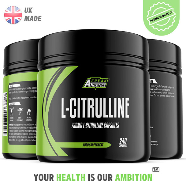 L-Citrulline 240 Capsules - 750mg Capsules / 1500mg Per Serving - High Strength Amino Acid for Muscle Performance & Recovery