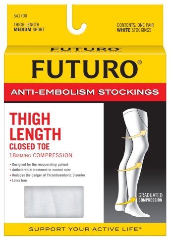 Futuro. Anti-Embolism Stockings, Medium Short, White, Thigh Length, Closed Toe, 1 Pair