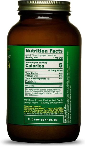 HealthForce SuperFoods Integrity Foods Moringa - 150 Grams - Abundant in Vitamins, Minerals & Essential Amino Acids - Organic, Vegan, Gluten Free - 75 Servings