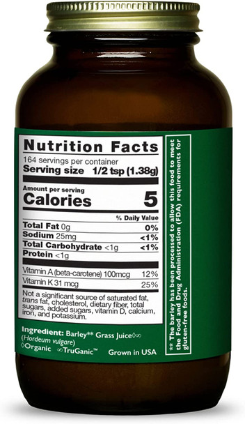 HealthForce SuperFoods Barley Grass Juice - 8 oz Powder - Contains Beta-Carotene, Vitamin K, GABA & Chlorophyll - Organic, Vegan, Gluten Free, Kosher - 160 Servings