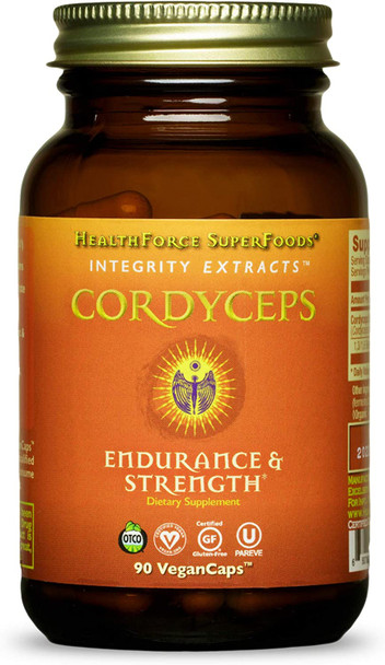 HealthForce SuperFoods Integrity Extracts Cordyceps - 90 VeganCaps - Endurance, Strength, Energy, Immune Support - Certified Organic, Vegan, Kosher, Gluten Free
